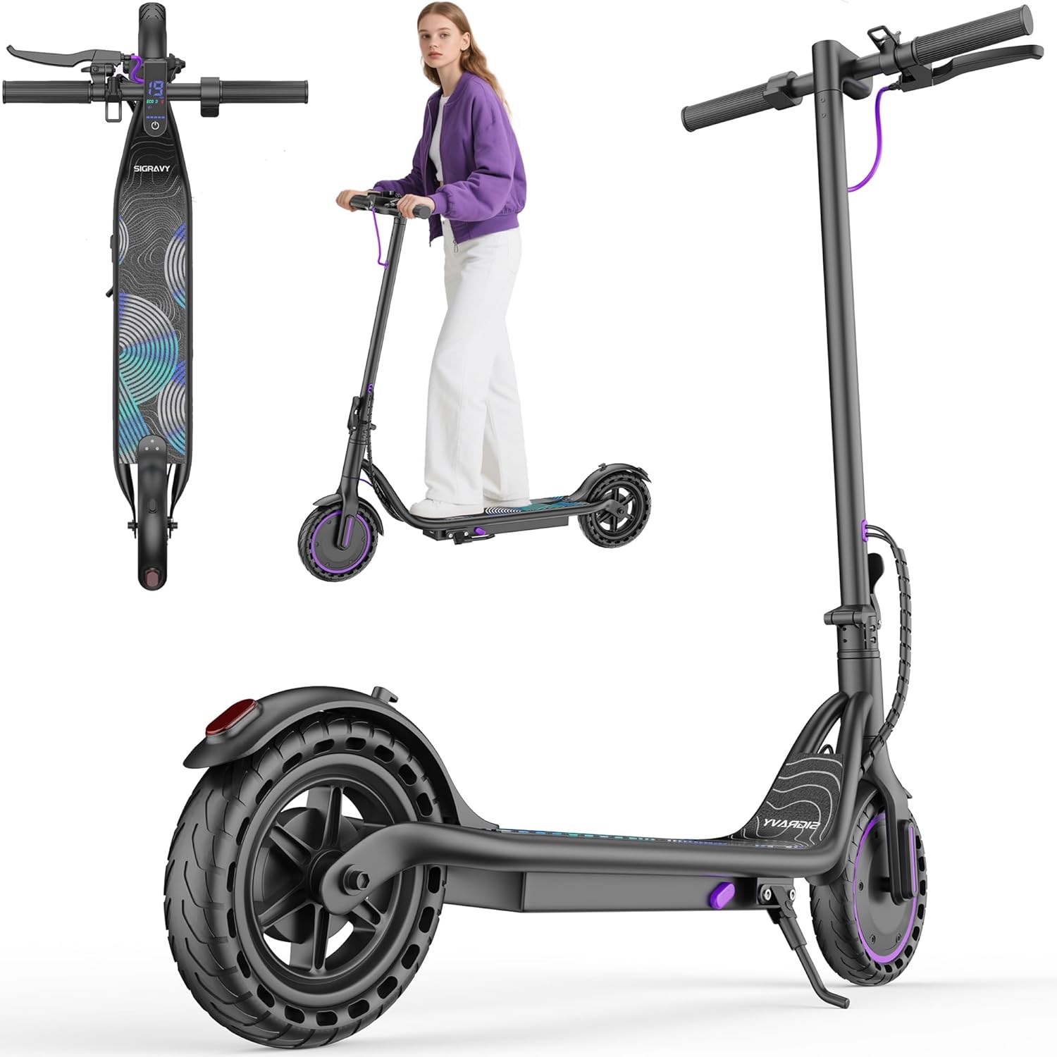 Sigravy Electric Scooter for Adults, Foldable Commuter E Scooter for Teens, 350W Motor, 19 MPH, Up to 21 Miles Range, 8.5" Solid Tires, Cruise Control, Dual Brakes, LED Display