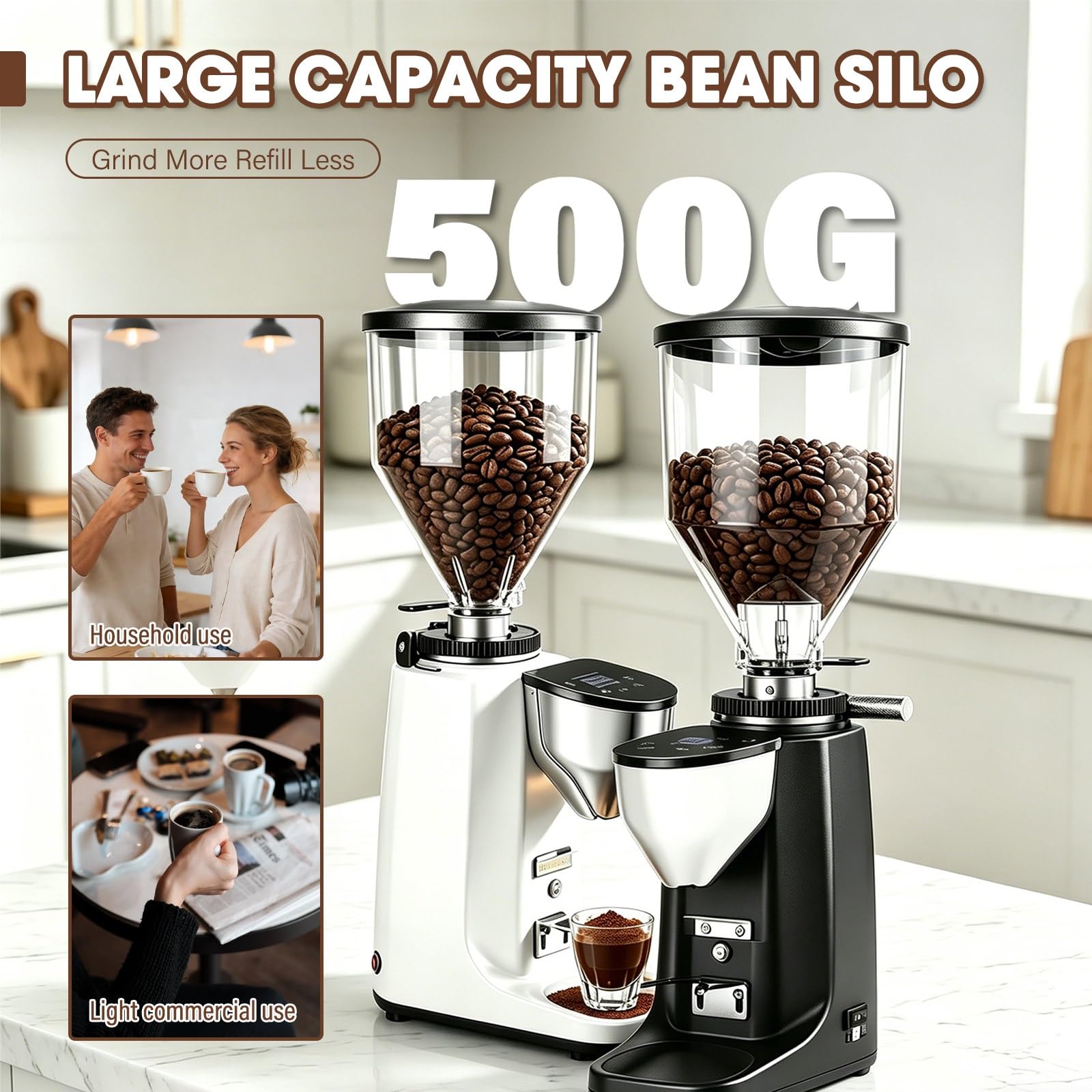 Młynek Do Kawy Z Płaskimi żarnami, Młynek Do Espresso Z Precyzyjną Regulacją, Automatyczne Dozowanie, Cicha Praca I Pojemnik 500 G(Black)