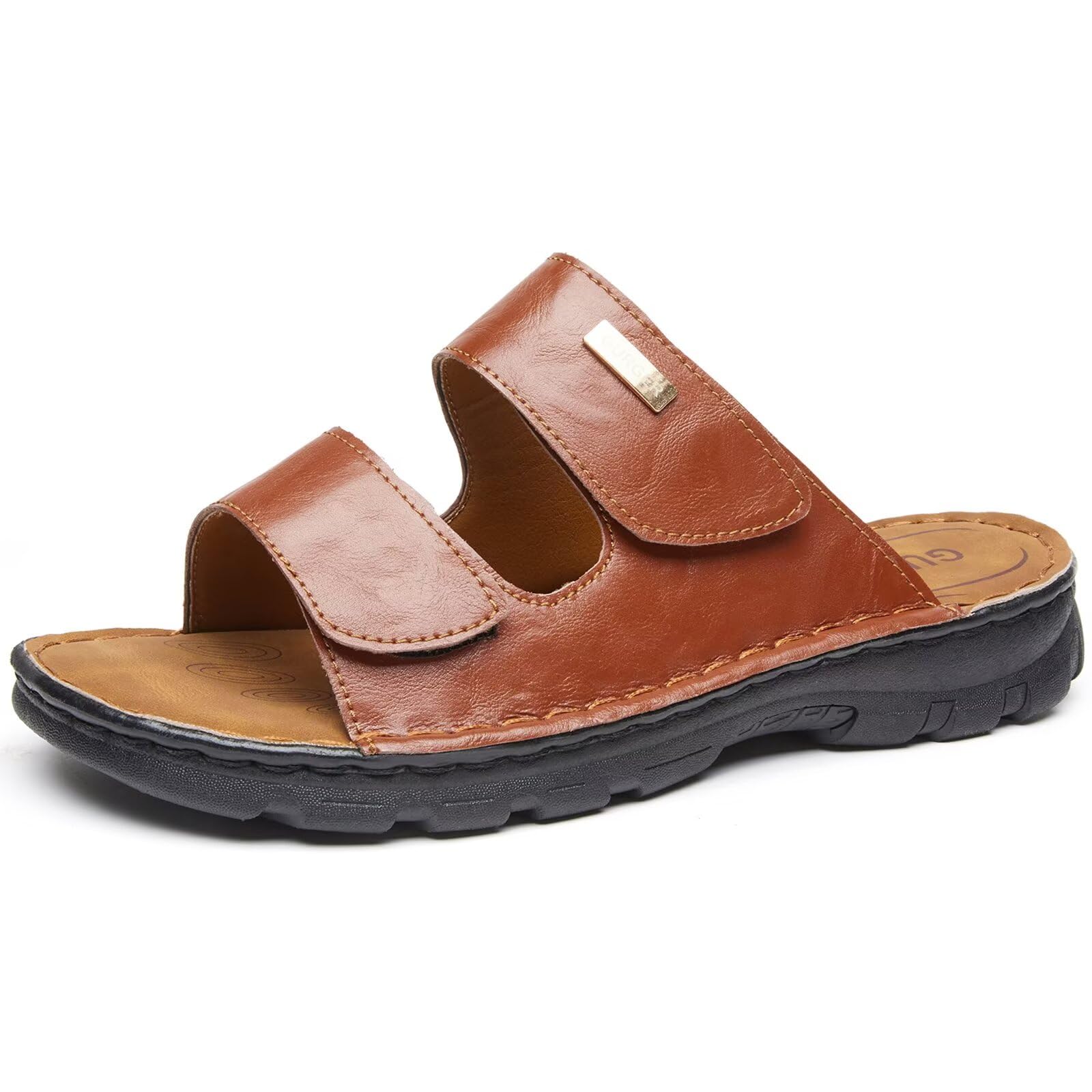 Herren Pantoletten aus Leder mit Klettverschluss, Bequeme Herren Sandalen mit Verstellbarem Riemen, Rutschfester Sohle, Komfort Sommerschuhe für Alltag & Freizeit