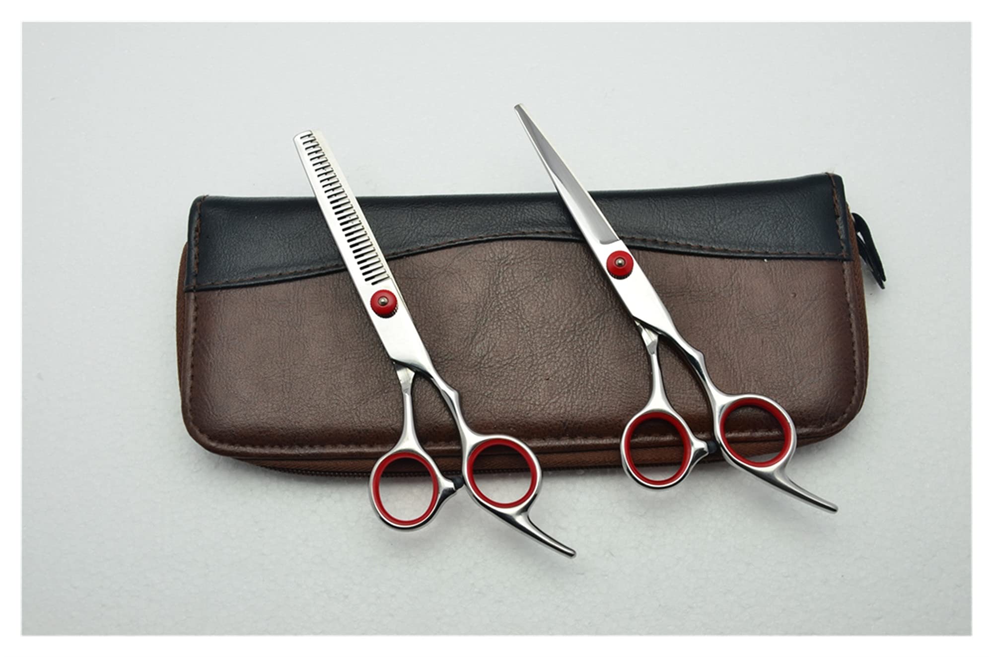 RWRAPS Rote Schraubenschneideschere, Effilierschere, Friseurschere, Friseur, Haarschere (Farbe: 2 Stück mit Etui) (Ausdünnung mit Etui)