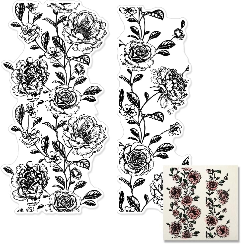 Rose Flowers Clear Stamps for Card Making Decoration DIY Scrapbooking, Flower Background Silicone Transparent Seal Stamps for Embossing Album Decor Craft.