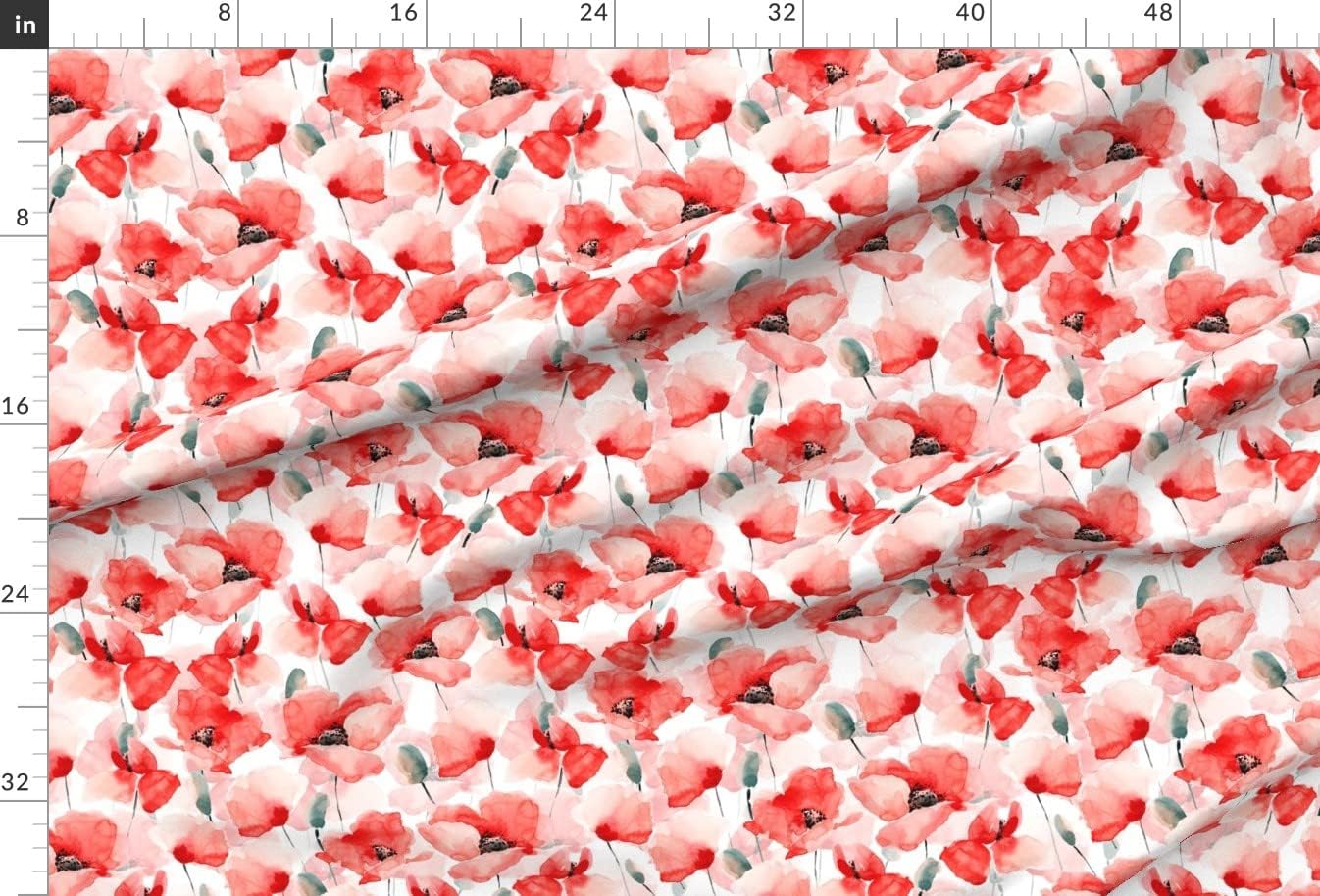 Spoonflower Fabric - Watercolor Floral Red Poppies Botanical Garden Vintage Flowers Summer Printed on Upholstery Velvet Fabric Fat Quarter - Upholstery Home Decor Bottomweight Apparel
