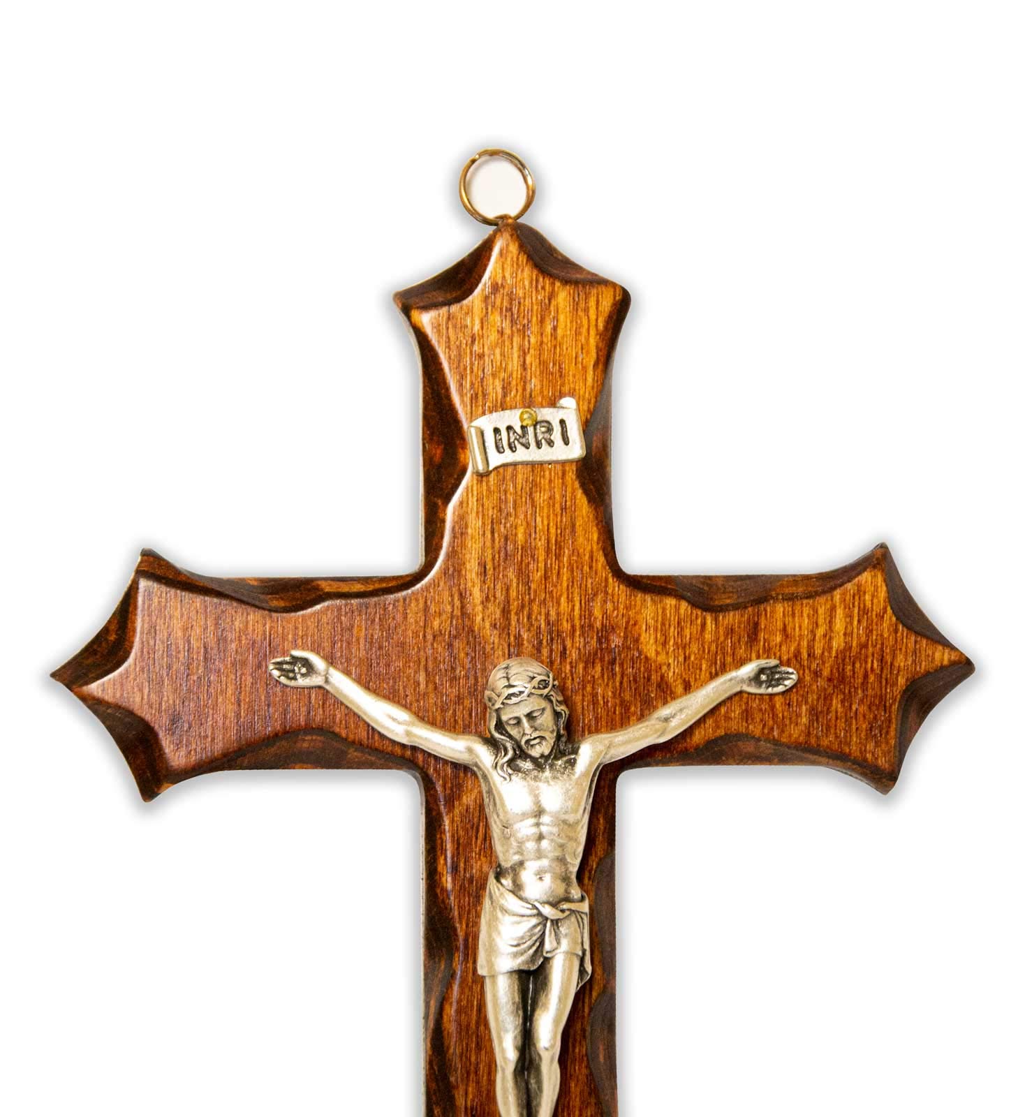Wandkreuz aus Holz - Christus in Silber - hergestellt in Umbrien Italien - (25,5 x 14)