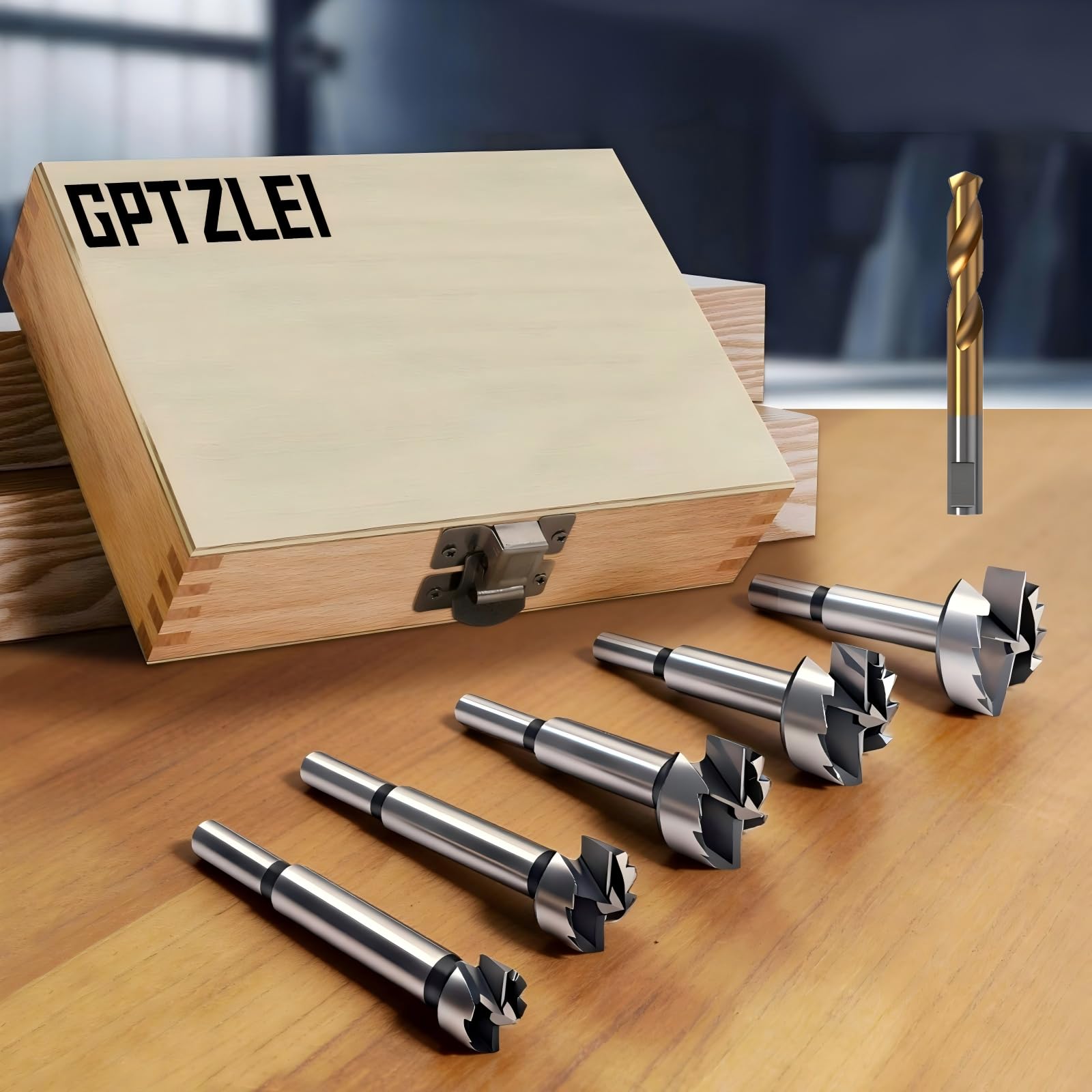 Forstner - Juego de 5 brocas de 15 a 35 mm, brocas de madera HSS para bisagras de puerta, fabricación de armarios, agujeros inferiores planos, compatible con taladro manual y prensa, kit de