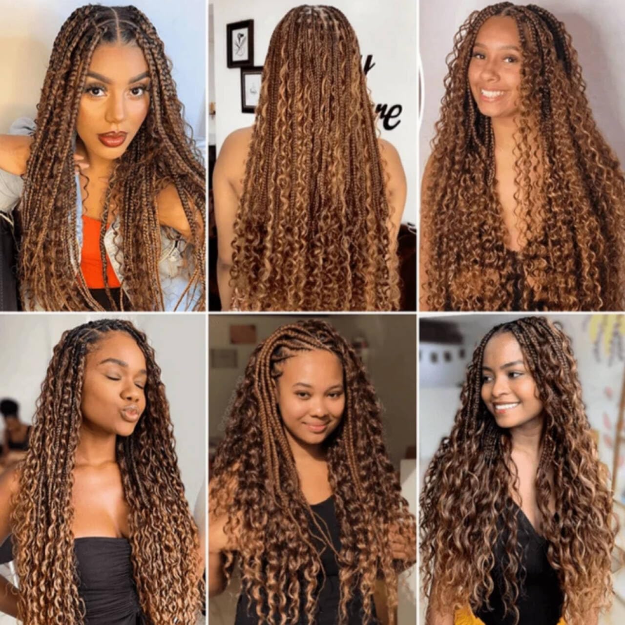 Paquete de 6 trenzas bohemias de 40,6 cm, color marrón, 6 unidades, rizadas, onduladas, bohemias, preestiradas, trenzas, trenzas, sintéticas, sin nudos (30#)
