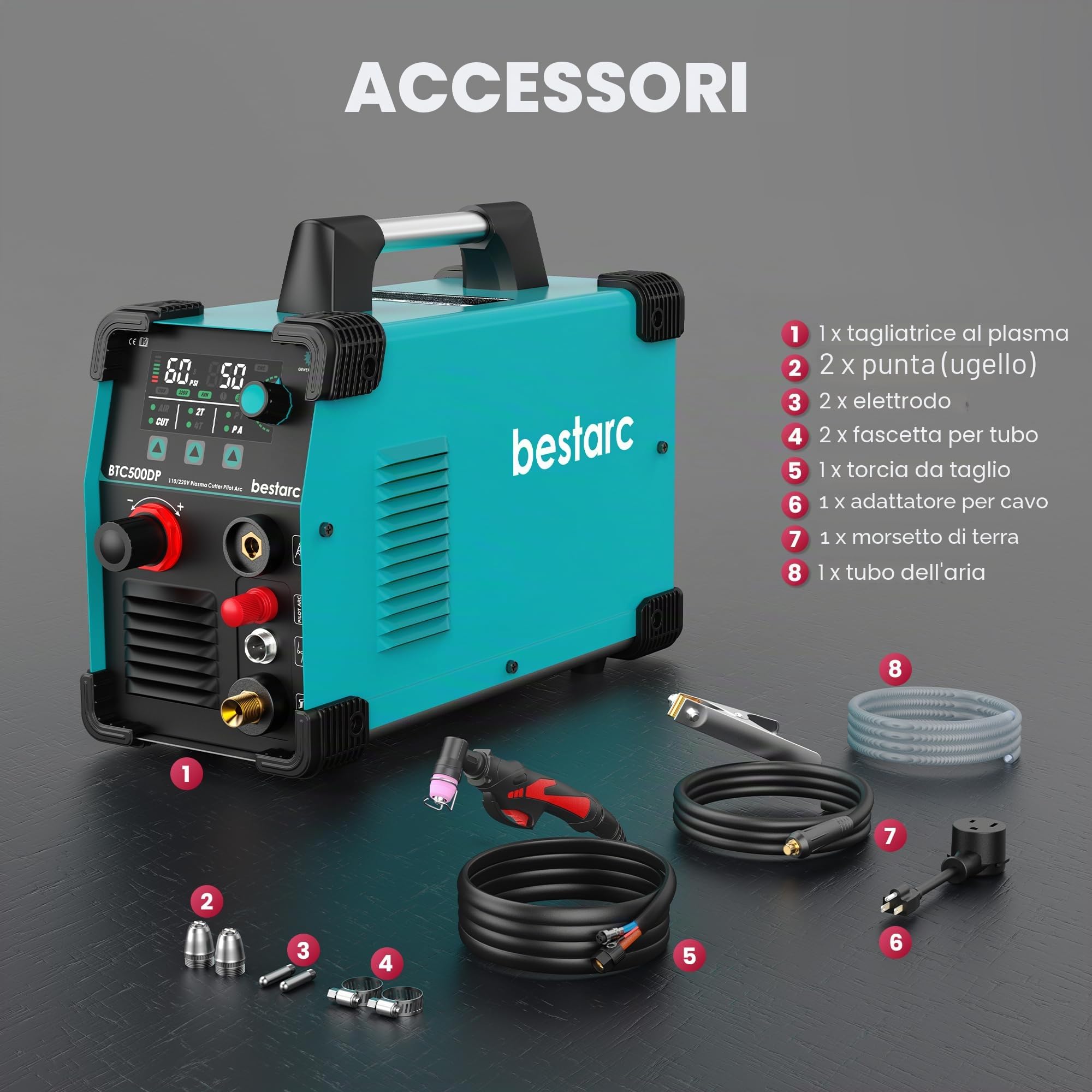 bestarc Taglierina al plasma, Pilot Arc BTC500DP 7th Generation 50Amps Screen Display Dual Voltage 110/220V Macchina da taglio al plasma digitale (BTC500DP 7Gen 110/220V)