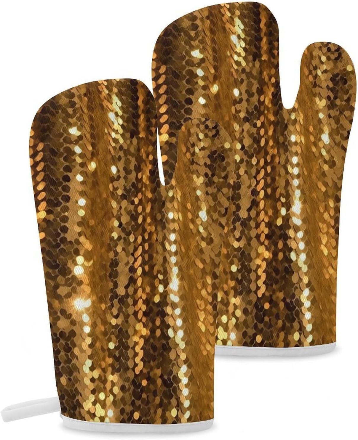2 Pcs Oven Mitts Heat Resistant Kitchen Gloves Soft Safety Gold Sequin Sparkle Oven Glove for Microwave, Barbecue