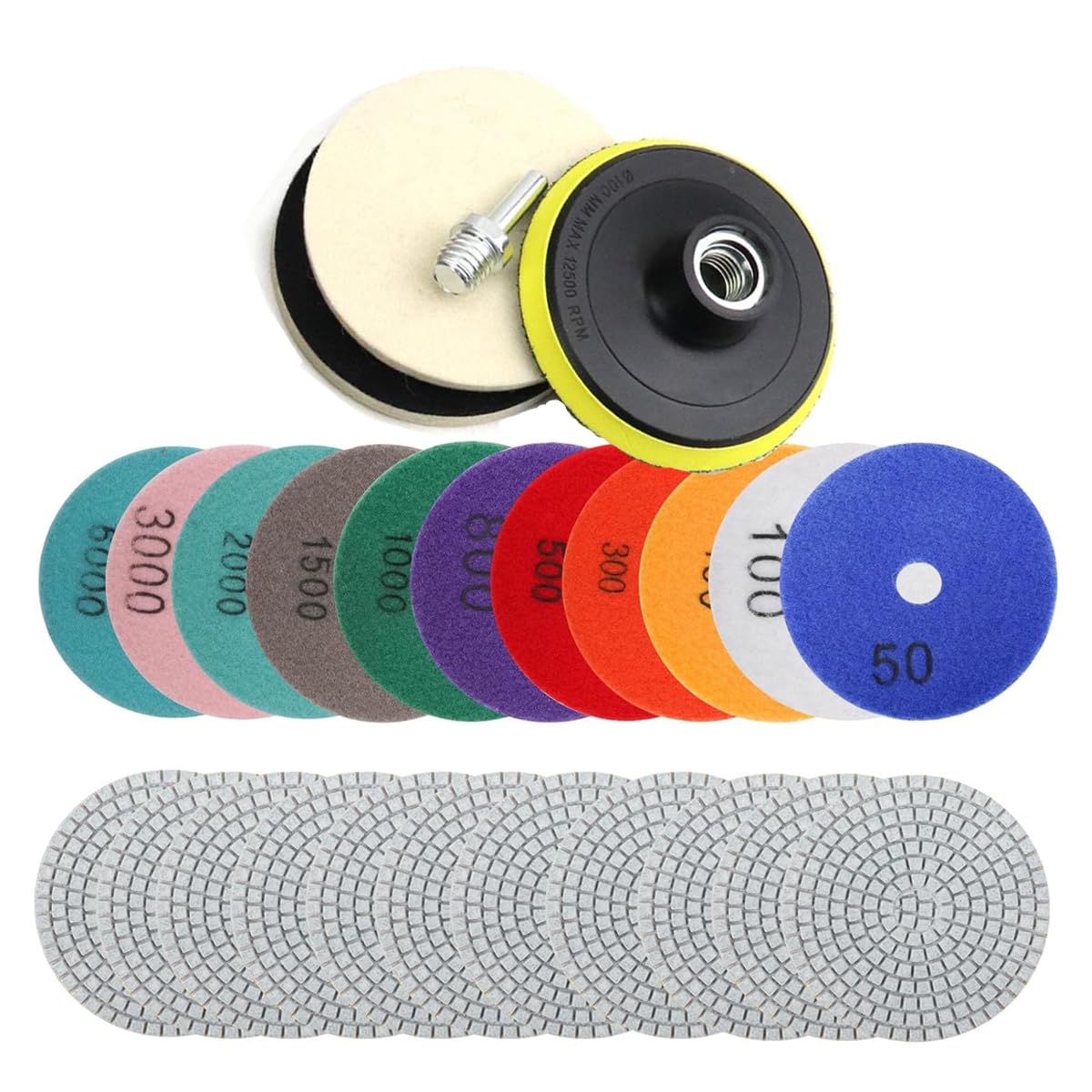 Marble Polishing Kit, 4-inch Diamond Polishing Pads, 12 Pieces Wet/Dry Granite Stone 50-6000 Grit Polishing Pads, Suitable for Polishing Granite and