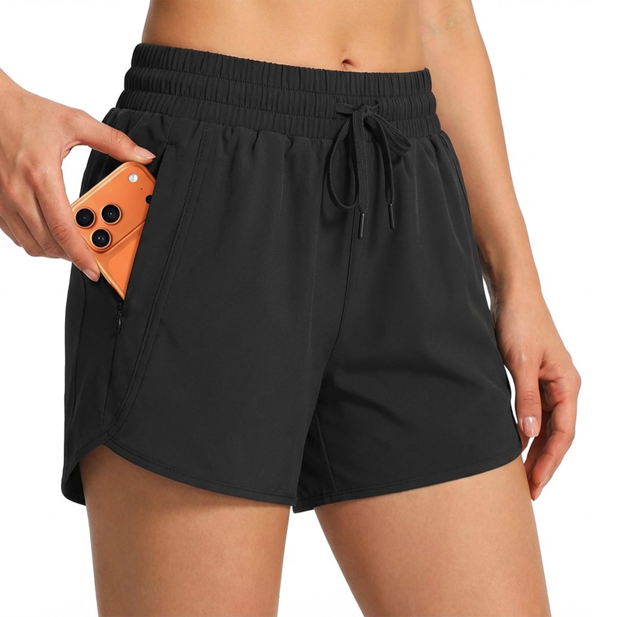 Women's 5 Inch Running Shorts with Zipper Pockets Quick Dry Athletic Gym Workout Drawstring Elastic High Waist Shorts-image-46