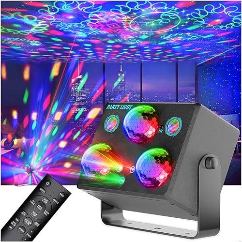 Party Lights,Disco DJ Strobe Light Stage Disco Ball Projector Effect Rave Dance Club Light Sound Activated with Remote Control for Parties Home Show KTV Pub Dance Karaoke Christmas