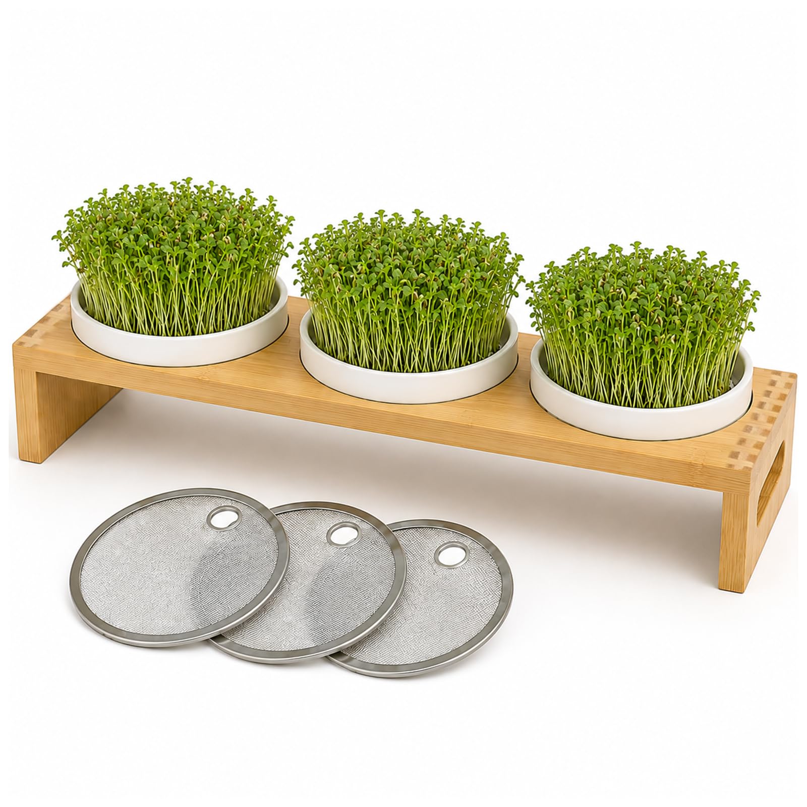 Kresse Lot de 3 bols de culture avec bol en céramique, support en bambou