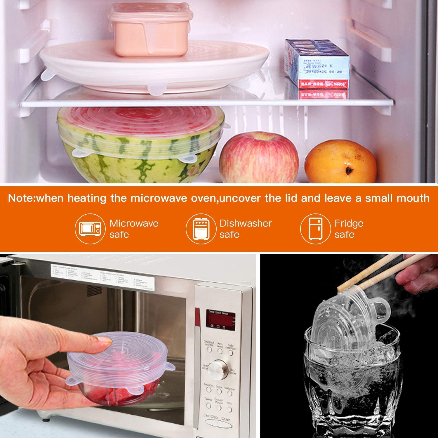 HOTFIX Silicone Stretch Lids | Food Cover For Freezer | Microwave Oven Dishwasher Lid Set | Fresh-Keeping Flexible Covers for Utensils, Dishes, Plates Jars, Cans, Mugs, Bowl | Food Safety Seal Lids 3