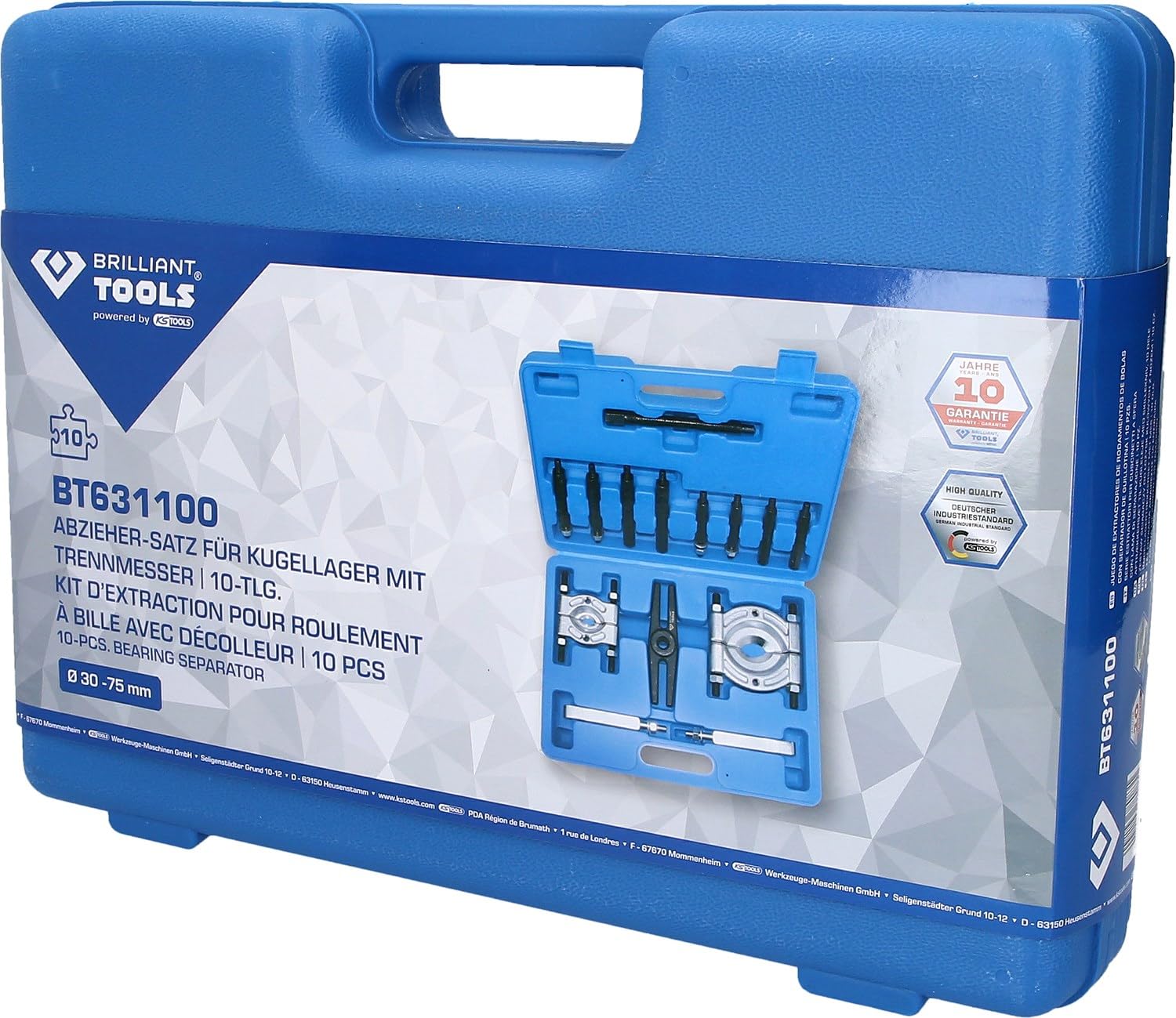 BRILLIANT TOOLS BT631100 Juego de extractores de rodamientos de bolas con separador de guillotina, 10 pzs [Powered by KS TOOLS]