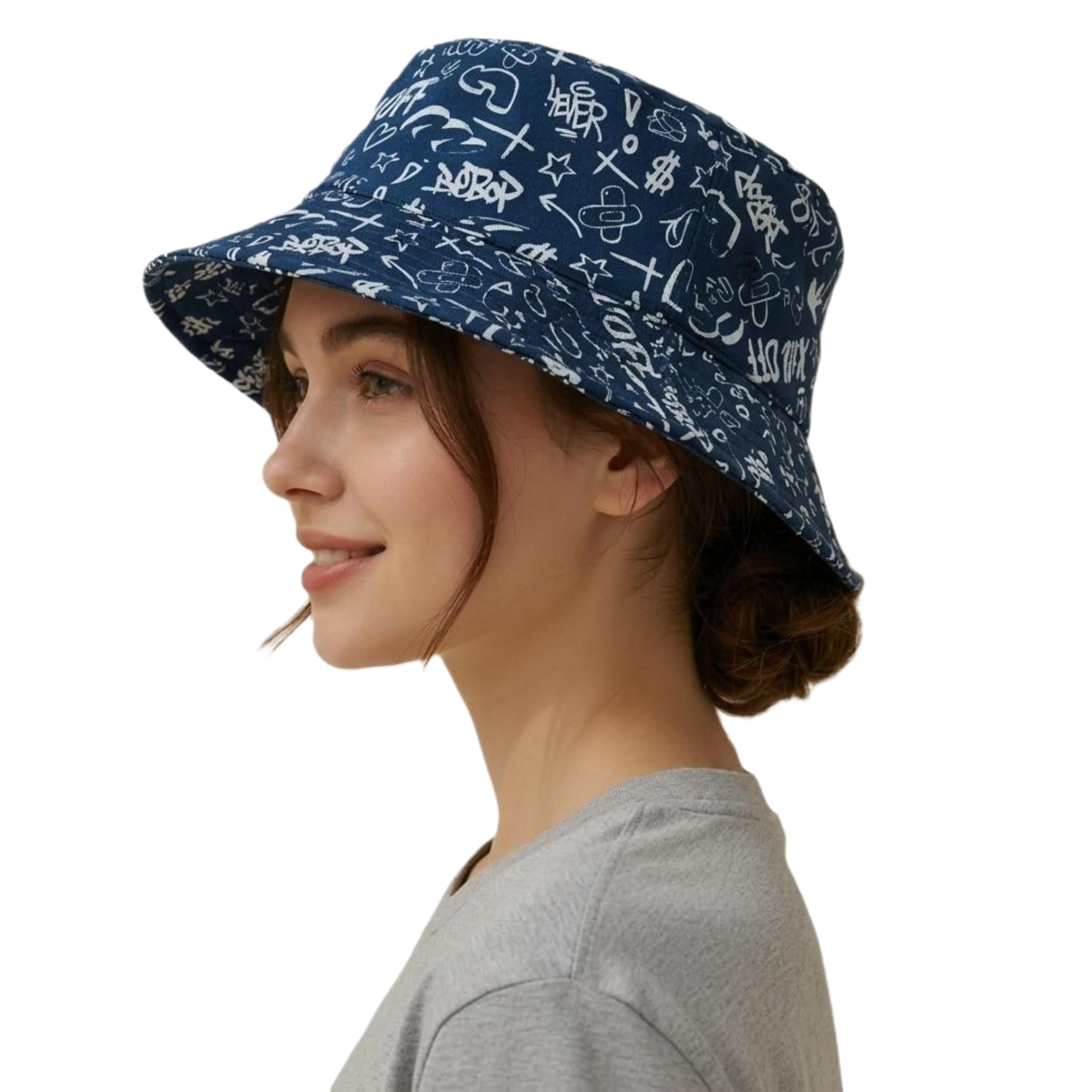Xlent Bucket Hat for Women | Winter Trendy Streetwear Graffiti Print Warm Soft Cotton Blend Sun Cap Fashionable Accessories for Women and Girls Outdoor Travel Stylish-image-45