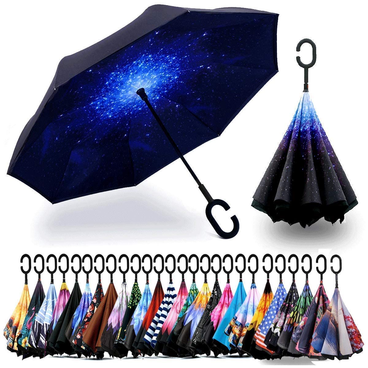 SIEPASA Double Layer Stick and Travel Umbrella (Starry Sky)