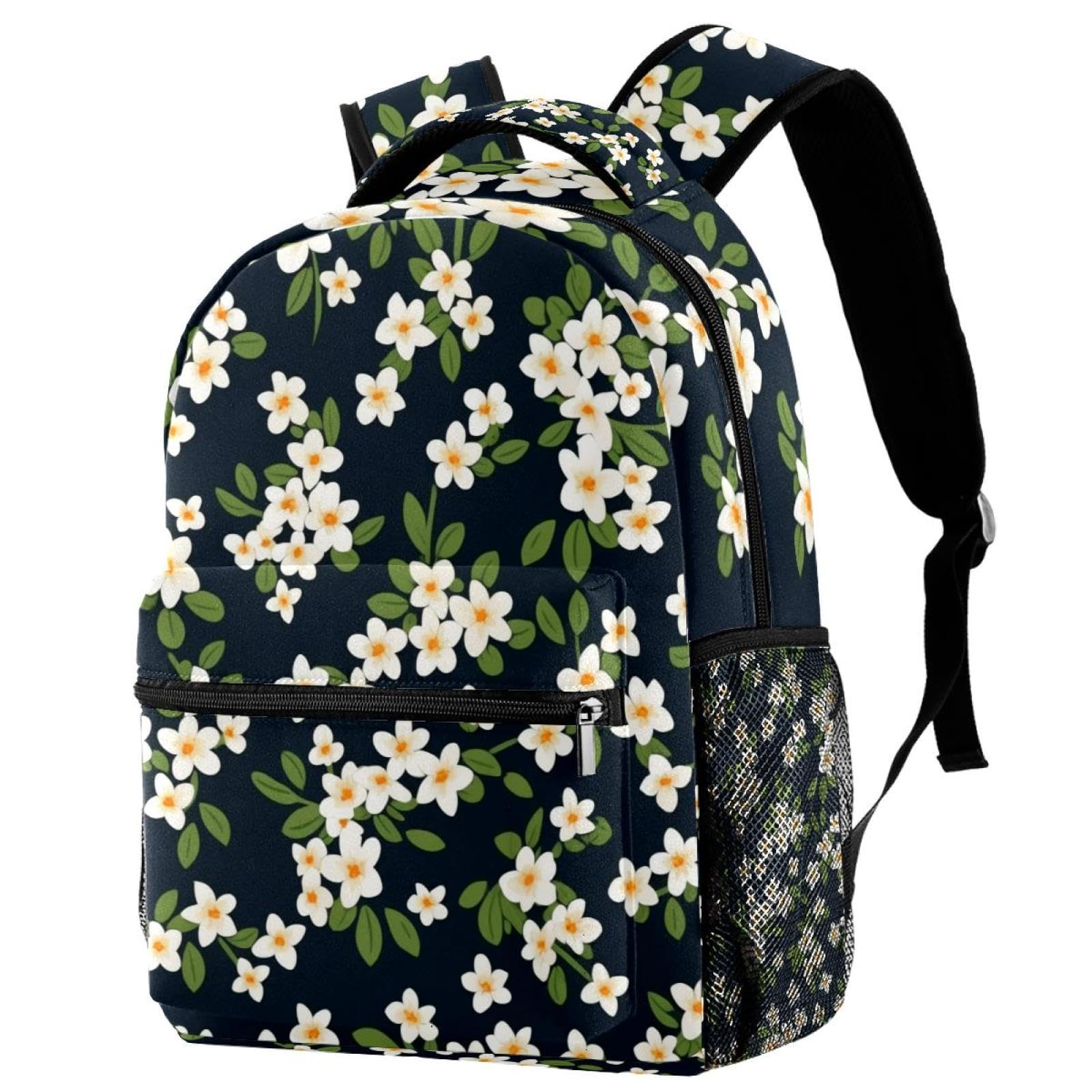 Sac à dos fleurs blanches 40cm pour adolescente et collège