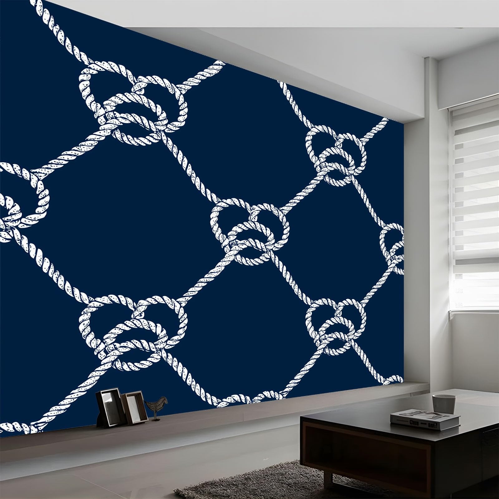 Walentynki wiązana lina w kształcie serca fototapeta dla chłopców i dziewcząt mural dekoracyjny plakat, 200 x 140 cm, fototapeta mural do pokoju dziecięcego, wysokiej jakości mural efekt 3D, granatowa