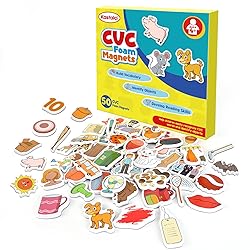 Kasfalci CVC Word Games,50 Magnetic Foam Objects,Fridge Magnets for Kids,Speech Therapy Toys for Toddler,Learn to Read Spelling Reading Learning Phonics for Preschool Kindergarten Classroom Supplies