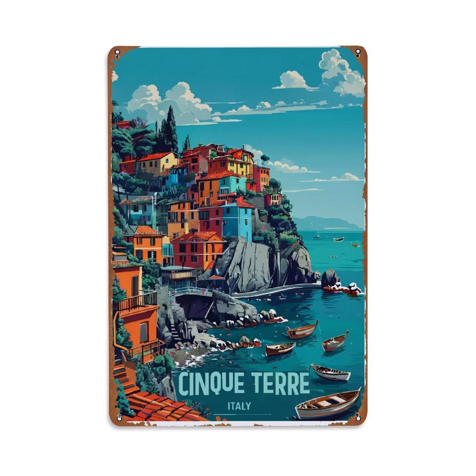 Yrnq 08X12inch Vintage Style Vintage Travel Cinque Terre Italy Fresh Metal Tin Sign