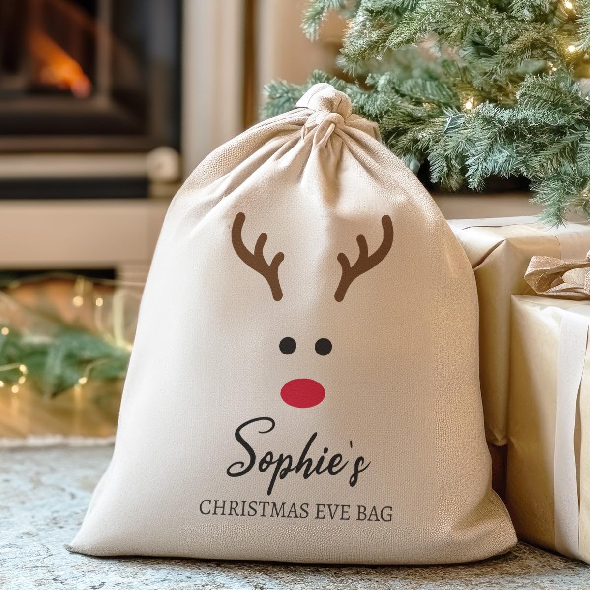 The Gift Project Personalised Reindeer Name Chrsitmas Eve Bag - Christmas Eve Sack