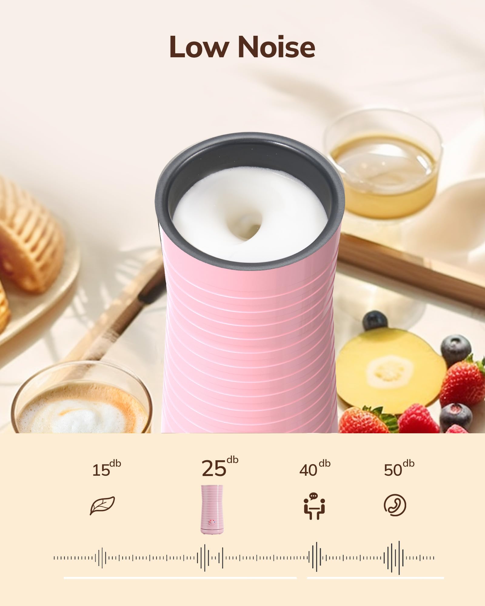 Espumador de Leche Eléctrico​4 en 1, Morpilot ​​Calentador de Leche​​ para Espuma Fría/Caliente, Ideal para Cappuccino, Latte y Leche Caliente, 240ml, Rosa