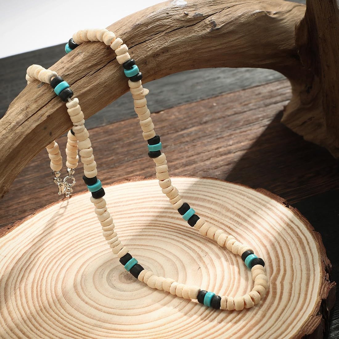 1 Pcs Collana E Bracciale Di Perle, Surf Collana Con Perle Di Cocco Fatti A Mano, Beach Gioielli Da Uomo, Collana Da Surfista Da Uomo, Catena Di Legno Perline Impermeabili, Collana Da Spiaggia