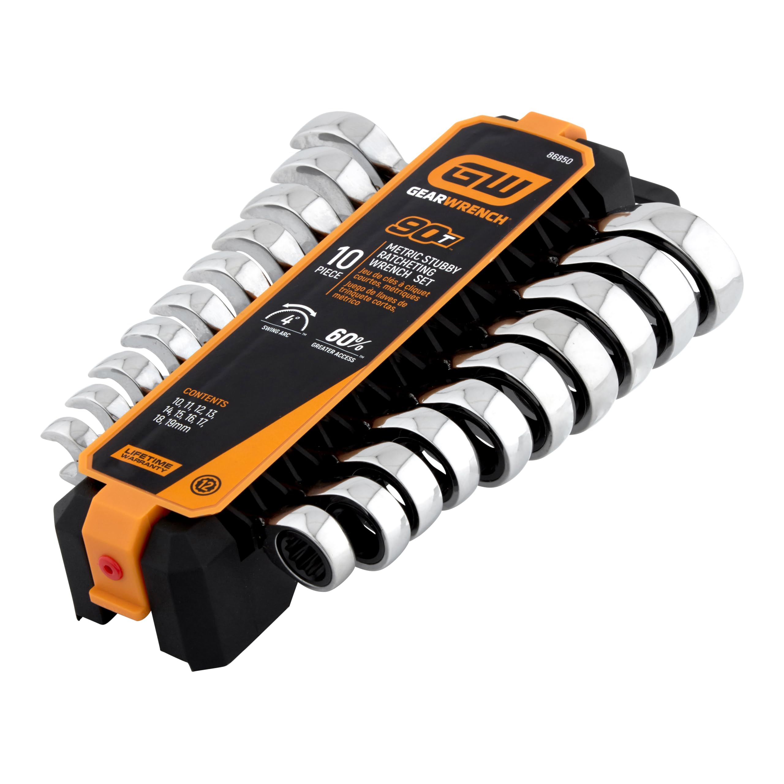 GEARWRENCH 10-częściowy 90-zębowy 12-punktowy klucz płasko-oczkowy, MM | 86850