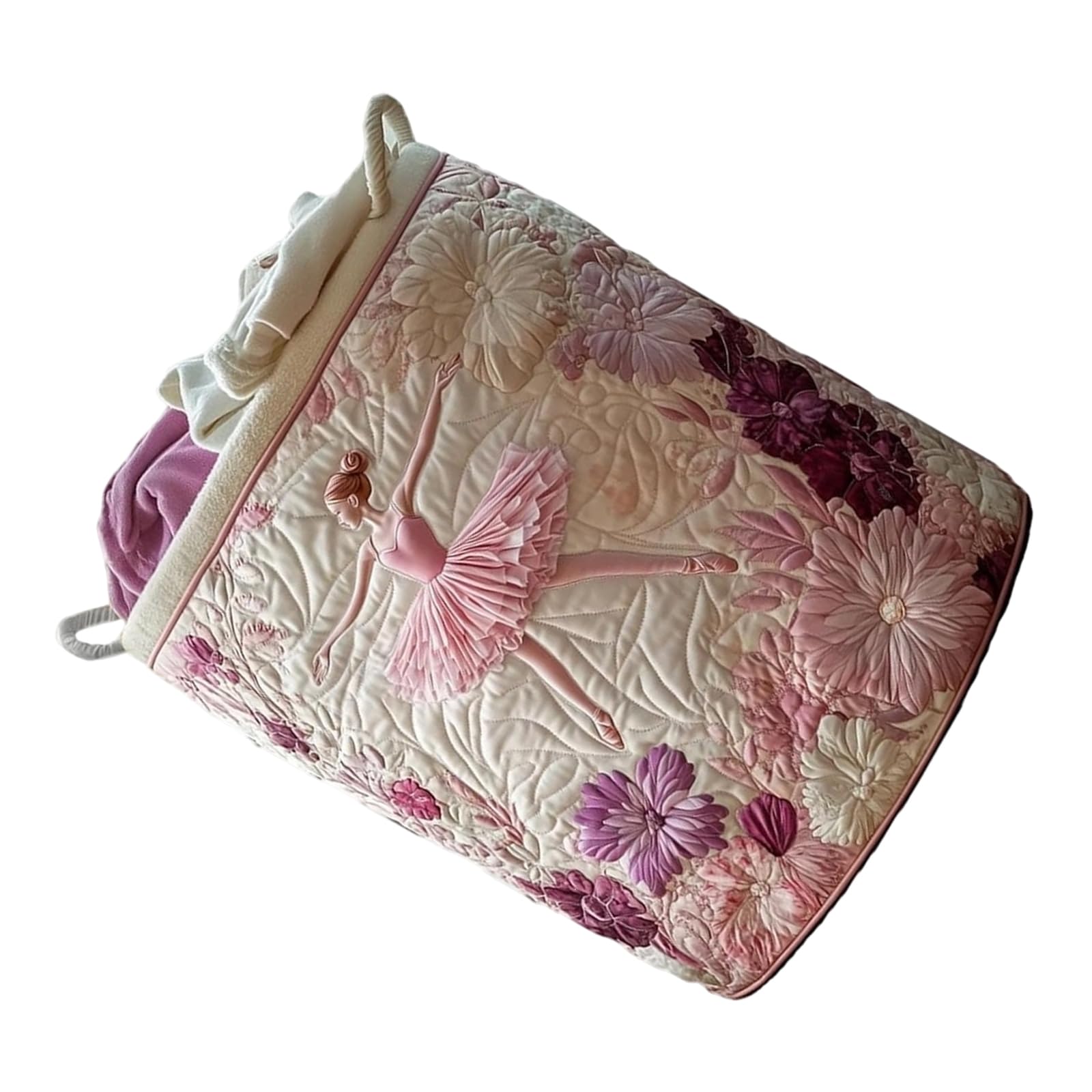 JSGHGDF Duty Laundry Hamper with Handles Sturdy Polyester Fabric and Floral Print Family Sized Garment Collector Sturdy Quilted Dirty Clothes Holder