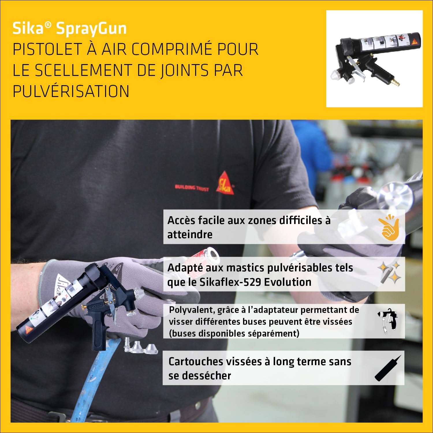 SIKA - Pistolet de pulvérisation pour joints - Sika Spray Gun | Application facile avec air comprimé - Idéal pour Sikaflex-529 Evolution - Finition lisse sur jonctions et plis