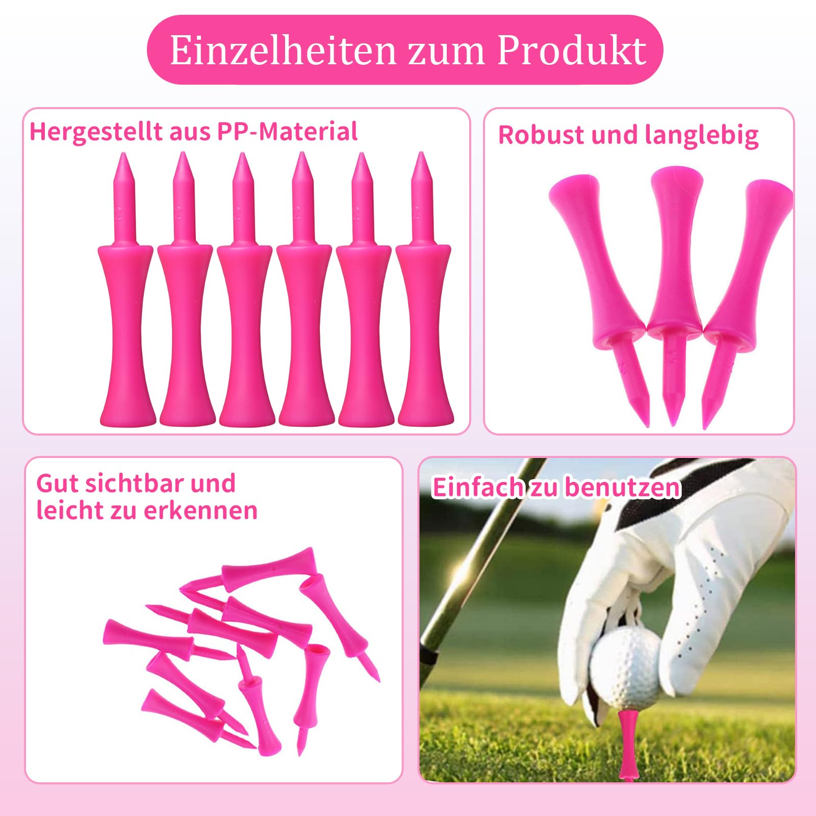 100 tè da golf in plastica, 57 mm, in plastica rosa, ben visibili, colori vivaci, resistenti e portatili per golfisti per esercitare, indistruttibili tè da golf in plastica