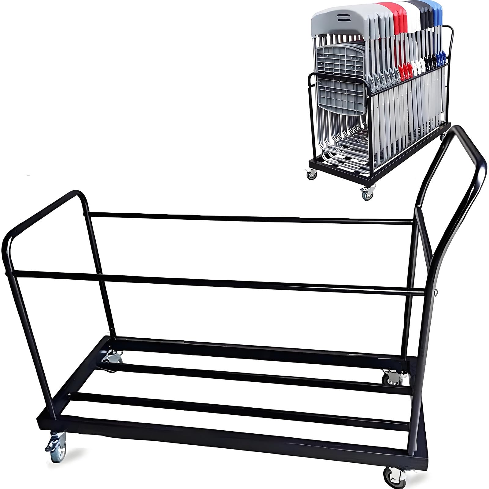 Carrito para almacenar sillas Plegables, Plataforma móvil Plegable para 16-20 sillas Plegables, Plataforma metálica Resistente con Ruedas de Goma con Bloqueo, Ideal para oficinas y Empresas.