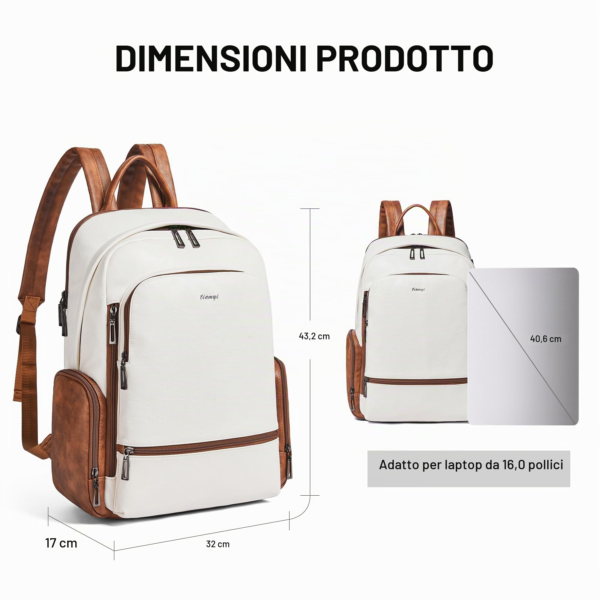 Zaini in pelle da donna, zaino per computer portatile da 15,6 pollici, elegante, borsa da lavoro, viaggi, università