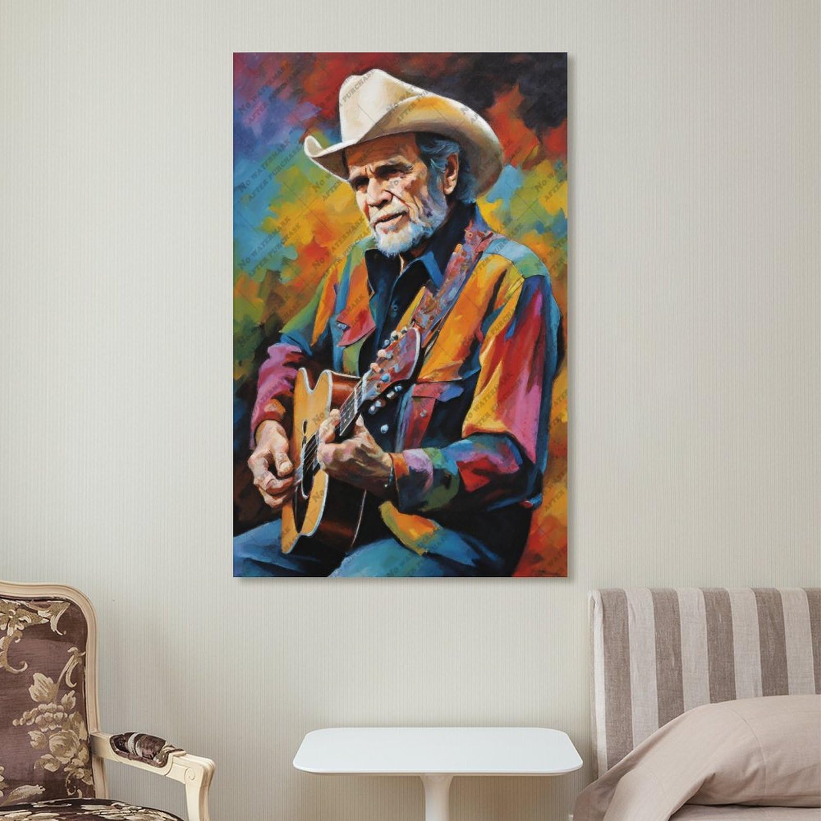 FCOJE Poster su tela con cantante folk country Merle_Haggard (2), decorazione artistica da parete per soggiorno e camera da letto, 60 x 90 cm