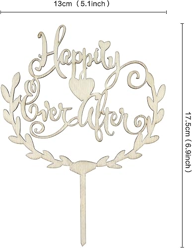 Miniatura 2 de Ercadio 1 paquete de decoración de madera para pastel feliz, corona de hojas de madera, corona de boda, compromiso, pasteles, palillos de madera