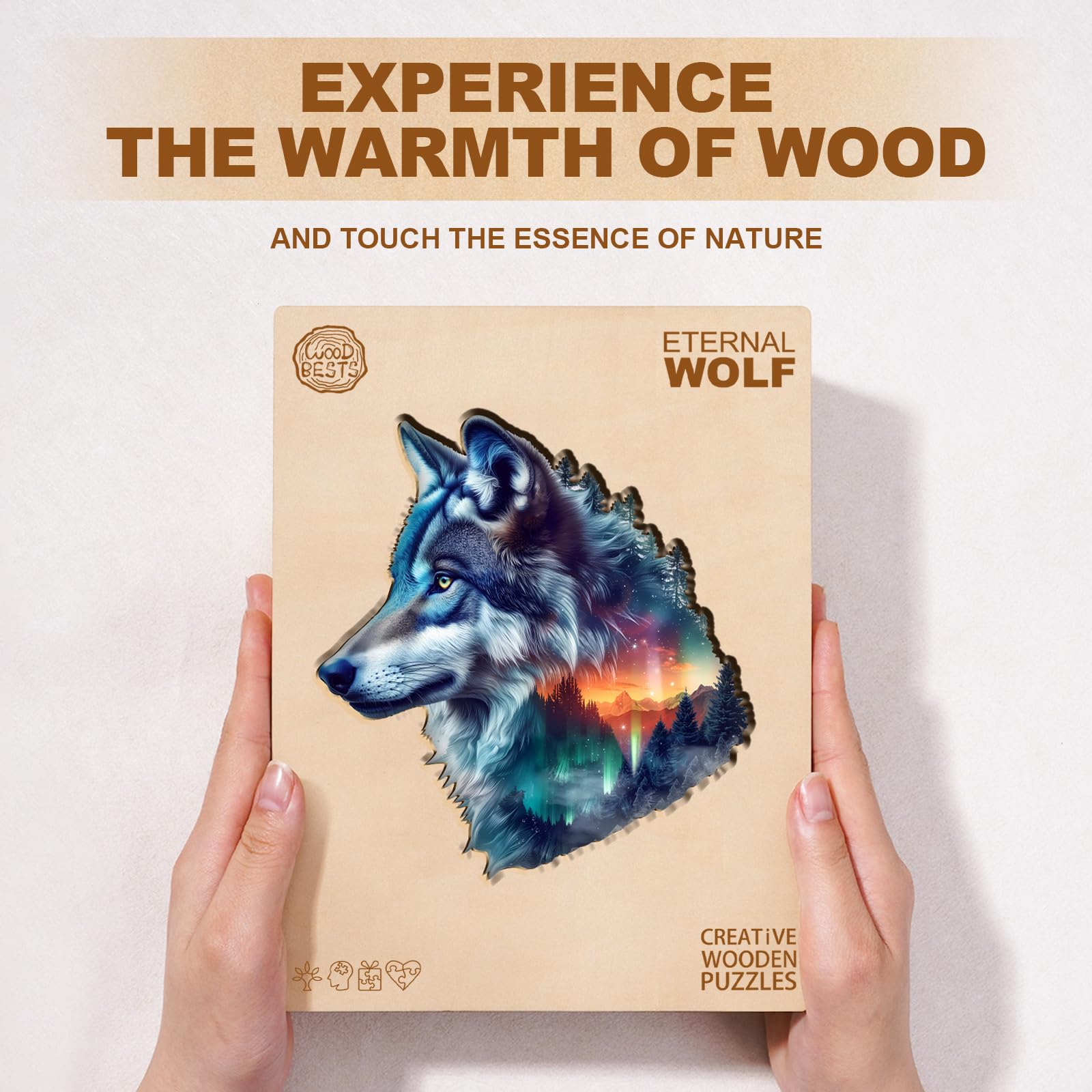 Puzzle en bois pour adultes - Loup aurore - L-190 pièces | Puzzle en bois de forme unique pour adultes, casse-tête en bois, puzzle en bois défi, 34 x 32,8 cm