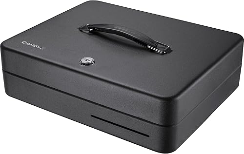 Miniatura 2 de Barska Caja de efectivo plegable de 12 pulgadas con cerradura de llave, ranura para gota, 4 compartimentos para billetes, 5 secciones de bandeja