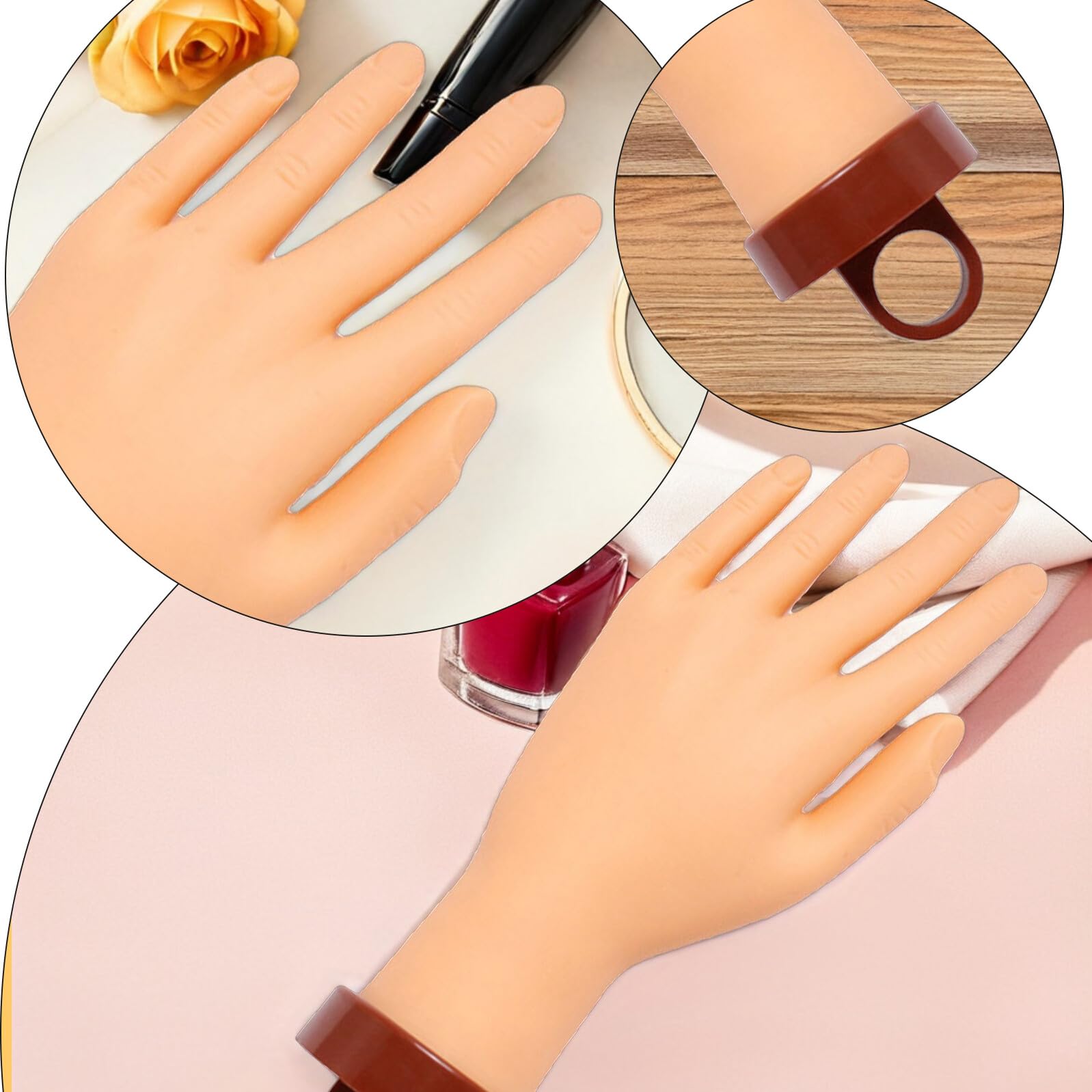 Anneome Handmodell zum Üben für Nageldesign Flexibles Training mit Halterung Realistische Silikon-übungshand für Maniküre für Anfänger und Nagelschulen Wiederverwendbare Übungshand