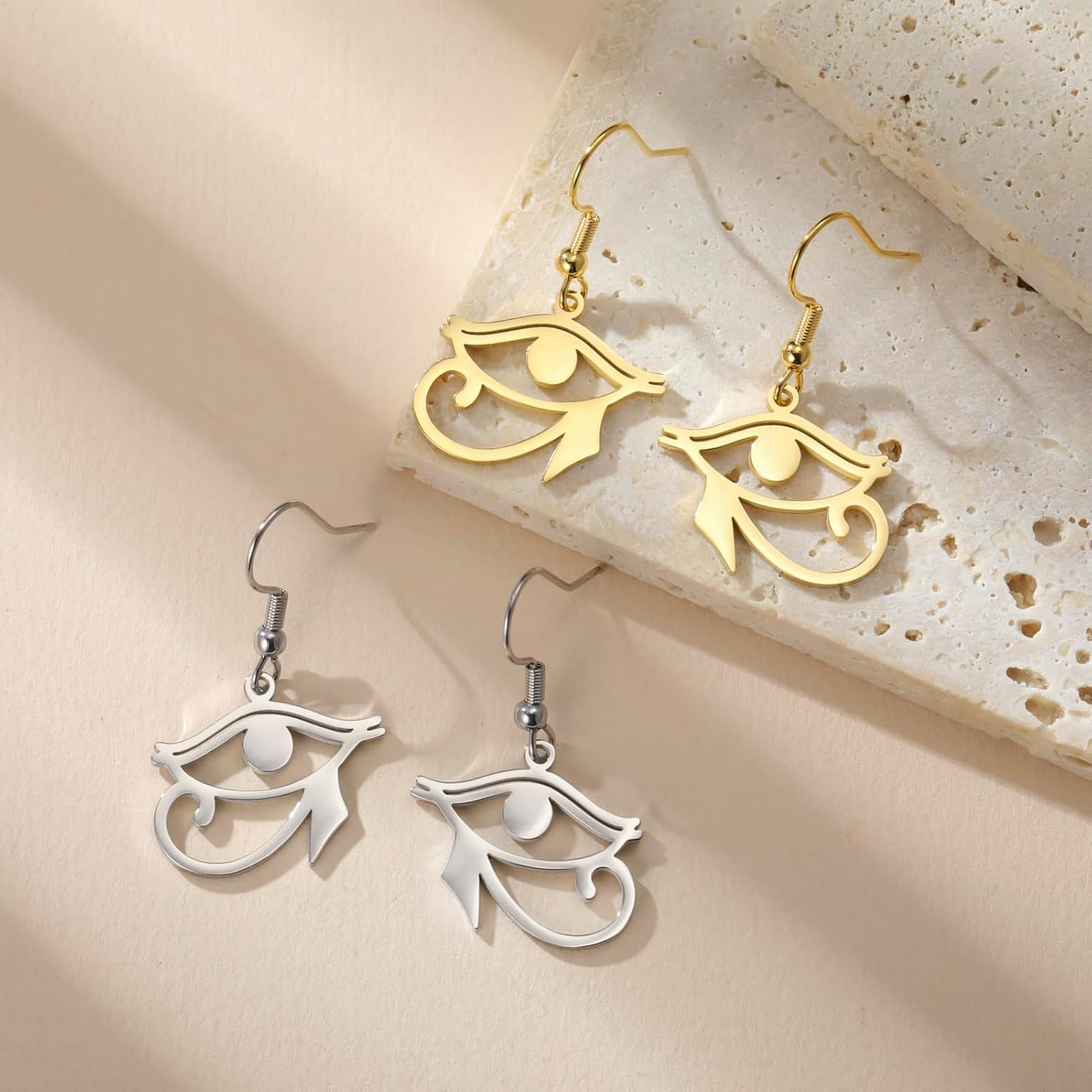 Amaxer Horus Eye Fishhook Earrings for Women Stainless Steel Geometric Ancient Egyptian Symbol Jewelry - Image 5