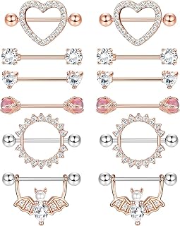 6Pairs 14G Surgical Steel Nipple Rings Dragon Claw with Natural Stone CZ Heart Diamond Barbell Nipple Rings for Women Tongue Shield Ring Barbell Nipple Piercing Jewelry