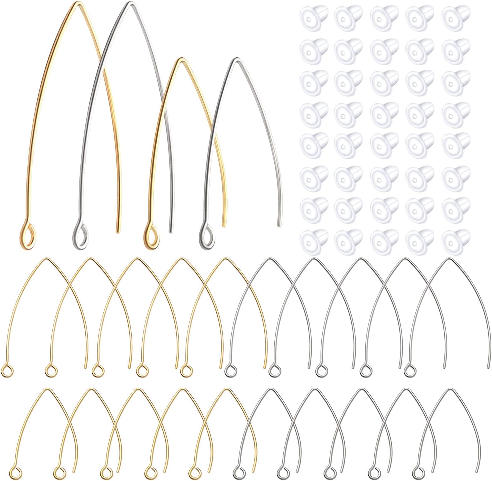 40pcs Stainless Steel Earring Hooks & Backs - 2 Sizes (30mm & 40mm), Hypoallergenic, French Wire, For Jewelry Making
