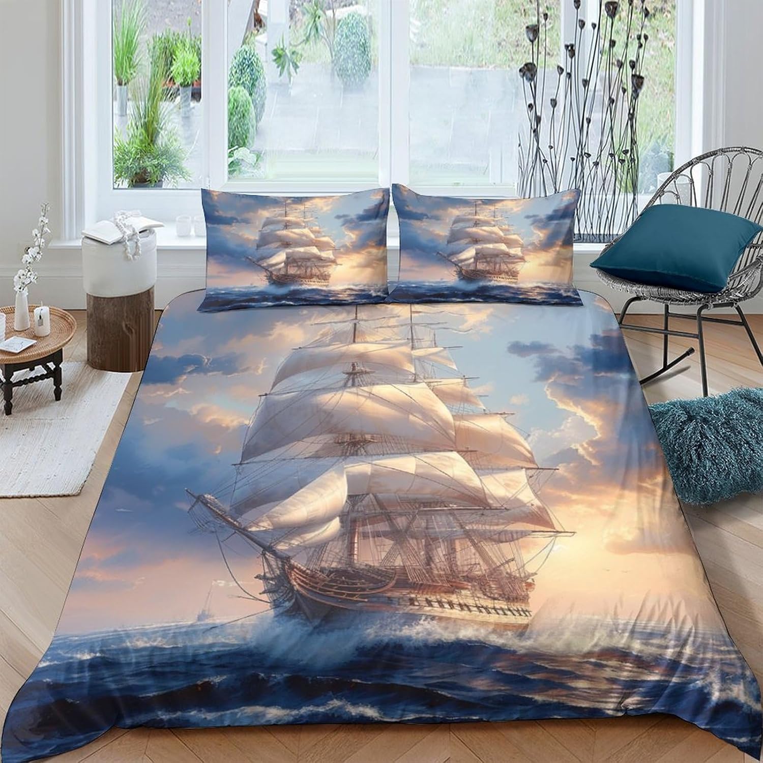Housse de couette voilier anti-allergie parure de lit zippée entretien facile