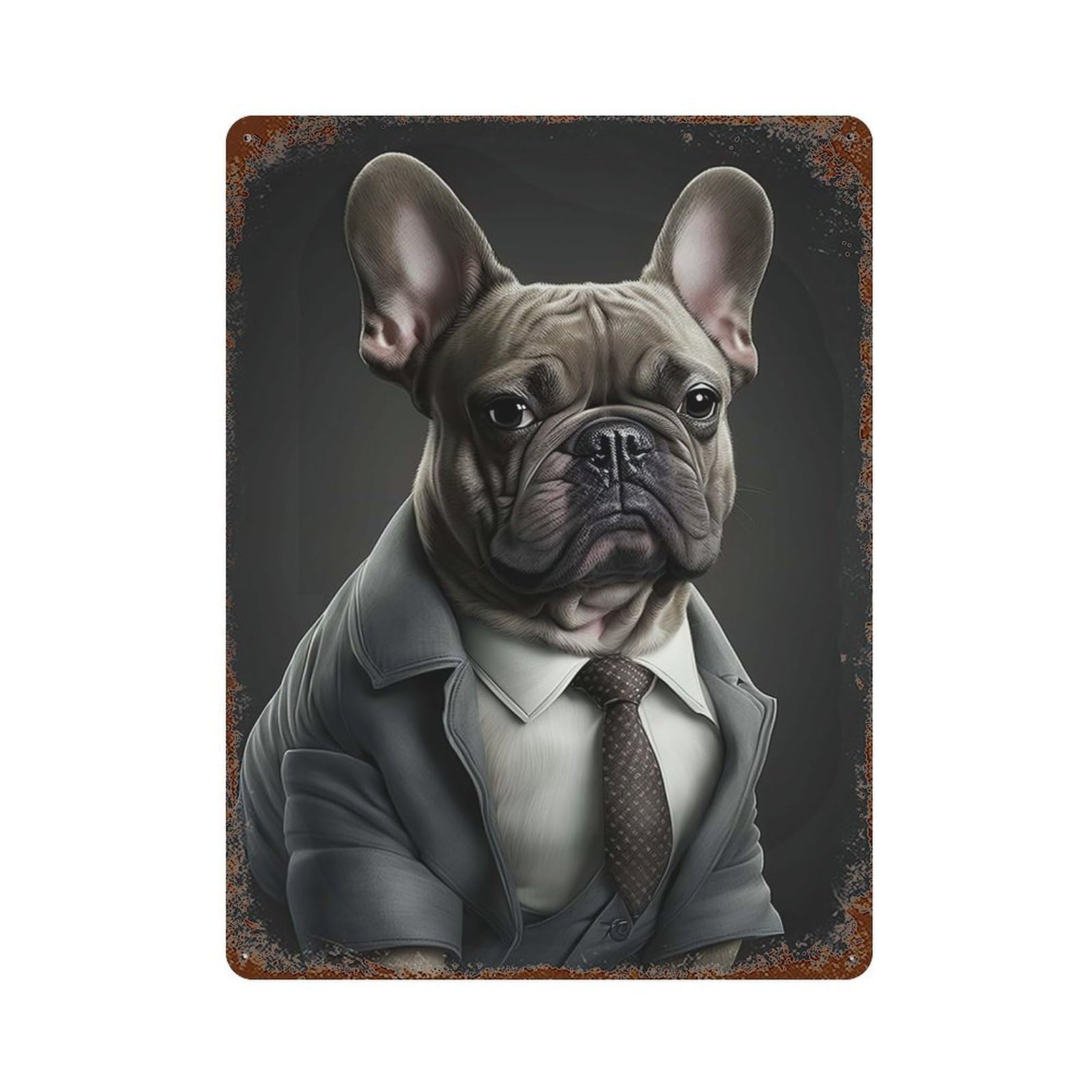 French Bulldog in Men Suit Rustic Tin Plaque 15.7"x11.8", Industrial Home Decor for Pub, Kitchen And Man Cave Decor