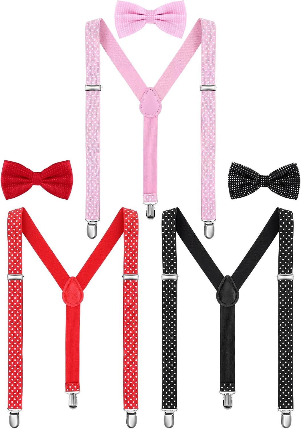SATINIOR Suspender and Bow Tie Set 80s Clip on Suspenders for Men Women