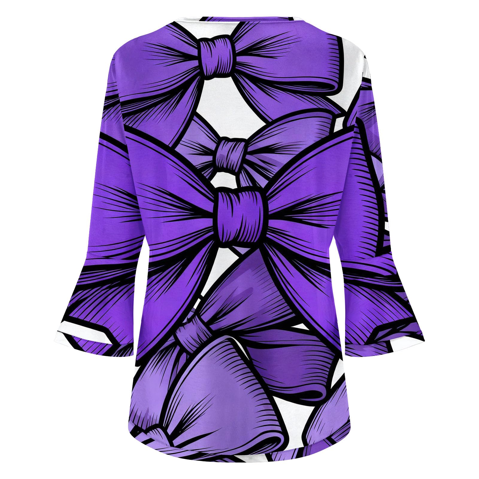 Camicetta da donna con scollo a V e maniche a 3/4, con stampa grafica con grande fiocco, vestibilità larga, stile retrò, casual, per tutti i giorni, ufficio, lavoro, feste