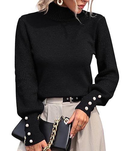 Upopby Women's Fall Winter Turtleneck Sweaters for Women Lantern Sleeve