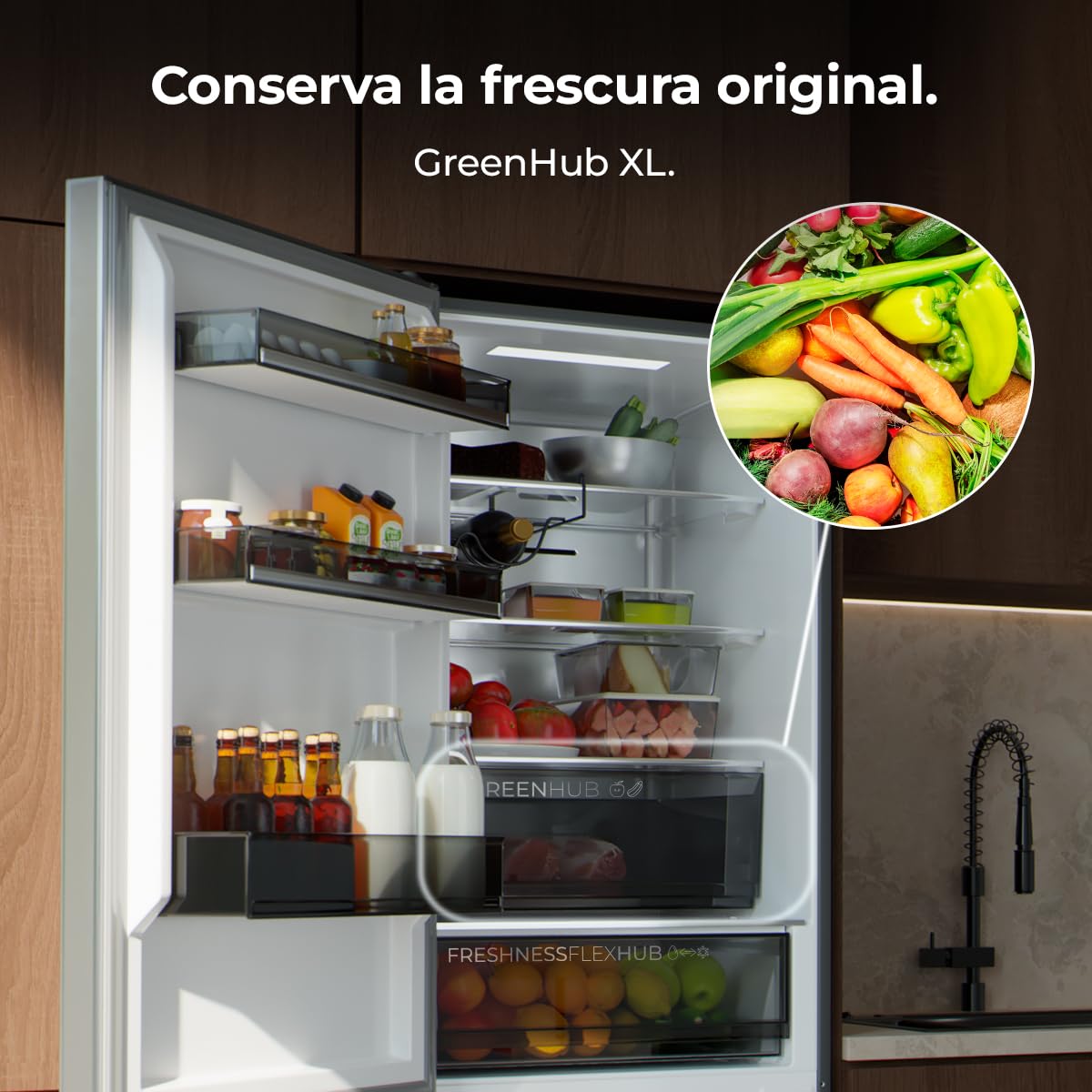 Cecotec Frigorífico Combi 409L Total No Frost Bolero CoolMarket Combi 409 Inox C. Altura 185cm, MAX INSIDE con VIP Tech, Compresor Inverter Plus, Bajo Consumo, Cajón Temperatura Variable, Inox