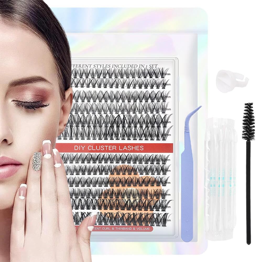 GoodernFalse Eyelashes Set,30D+40D Eyelash Clusters Eyelash Extensions,Individual Clusters 3D Curly Faux Lashes,Thin Band & Soft Natural Look False Eyelashes,Fluffy Wispy Lashes Manga Lashes