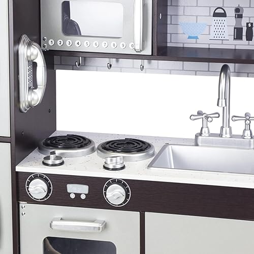 Miniatura 3 de Juego de cocina para niños de 3 a 8 años, cocina de madera para juegos de simulación, teléfono incloud, máquina de hielo, refrigerador, dimensiones