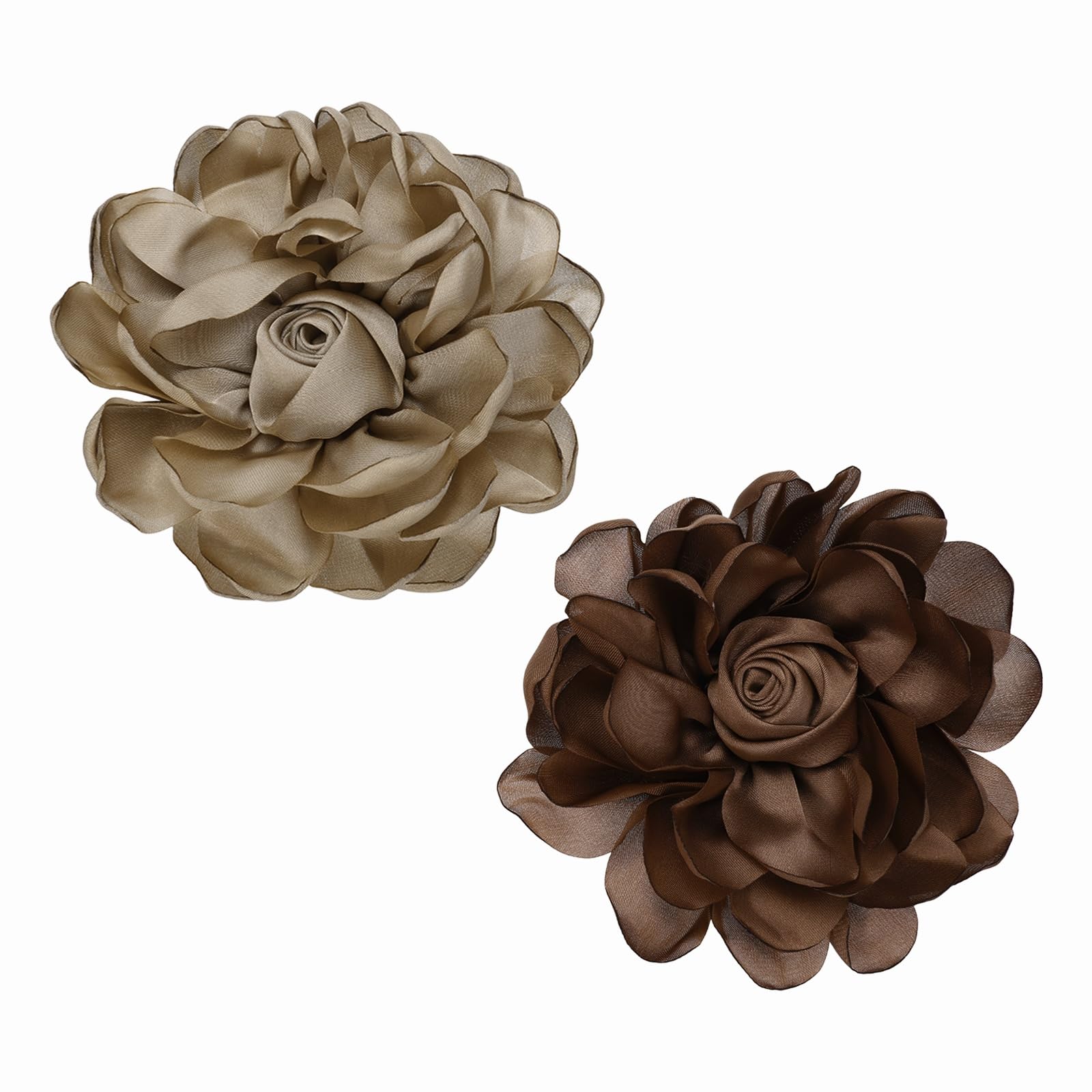 PATIKIL Broches Grandes De Flores De Tela, 2 Piezas Flores De Rosa De Satén Para Mujeres Ropa De Boda, Marrón