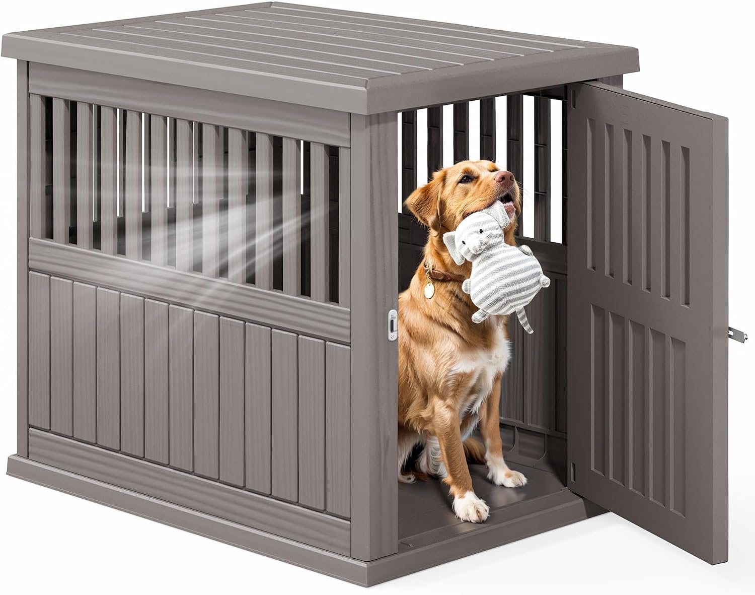 Fancyango 40-Inch Heavy Duty Dog Crate Furniture Lockable Indoor Outdoor Kennel & End Table for Small/Large Dogs Decorative Plastic Pet Cage in Grey